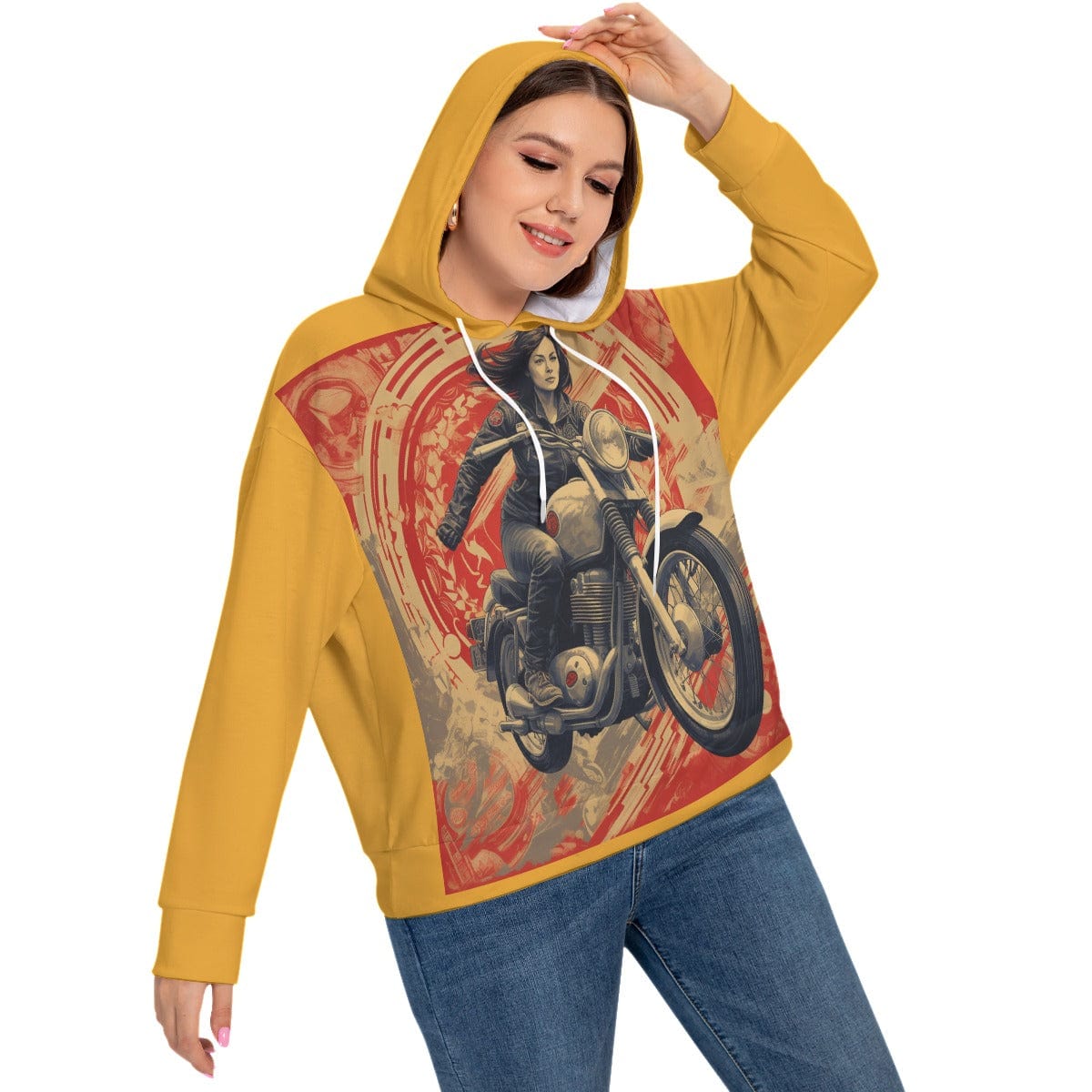 Yoycol 2XL / White All-Over Print Women's Long Sleeve Sweatshirt With Hood(Plus Size)