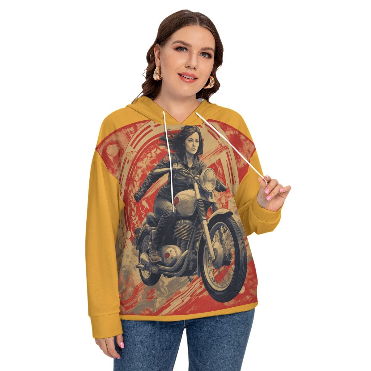 Yoycol All-Over Print Women's Long Sleeve Sweatshirt With Hood(Plus Size)