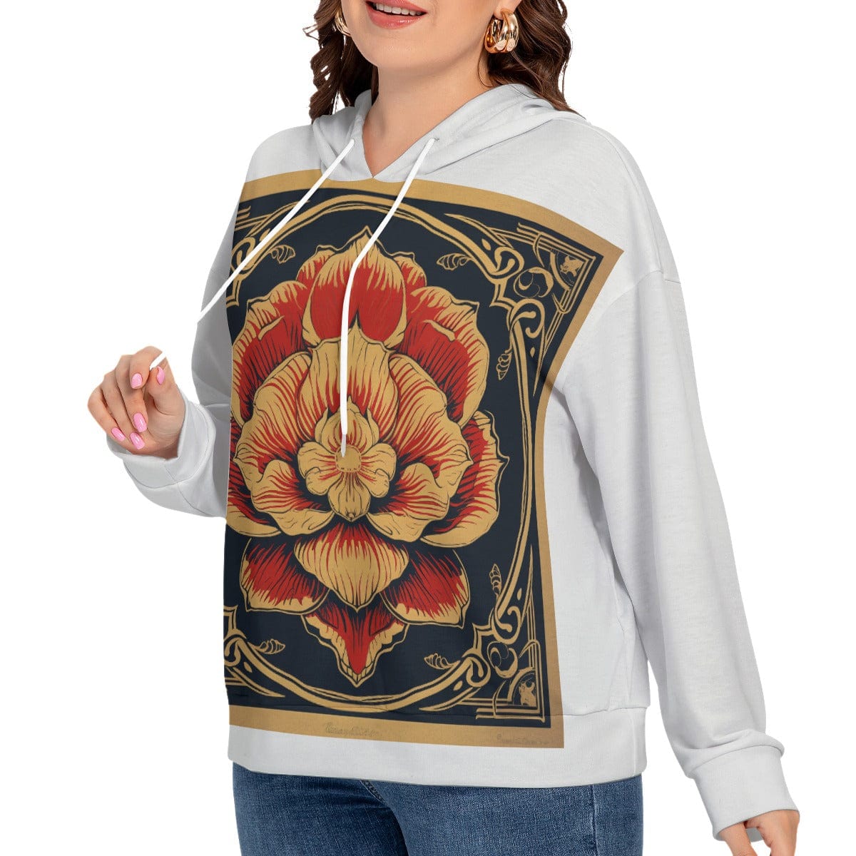 Yoycol All-Over Print Women's Long Sleeve Sweatshirt With Hood(Plus Size)