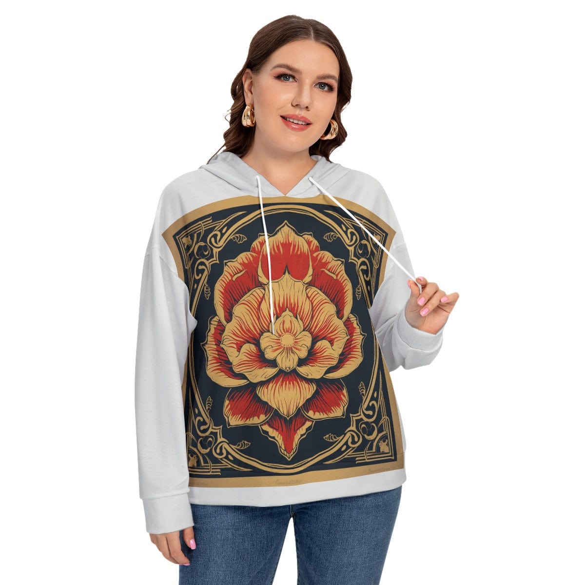 Yoycol All-Over Print Women's Long Sleeve Sweatshirt With Hood(Plus Size)