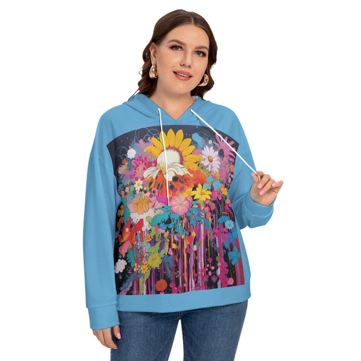 Yoycol 2XL / White All-Over Print Women's Long Sleeve Sweatshirt With Hood(Plus Size)