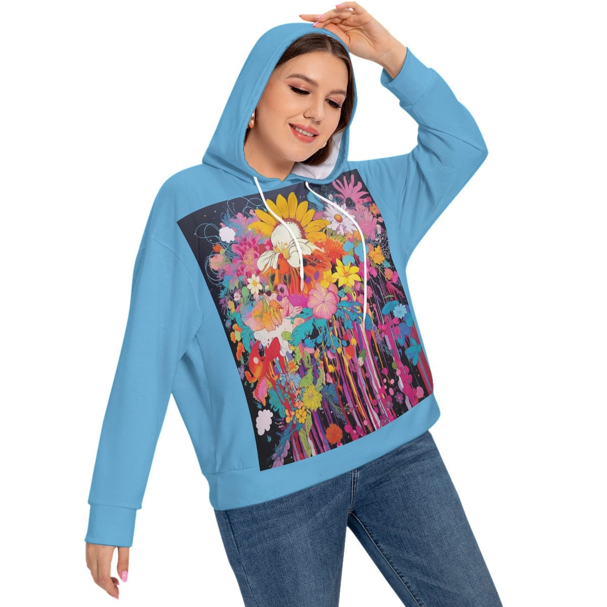 Yoycol All-Over Print Women's Long Sleeve Sweatshirt With Hood(Plus Size)