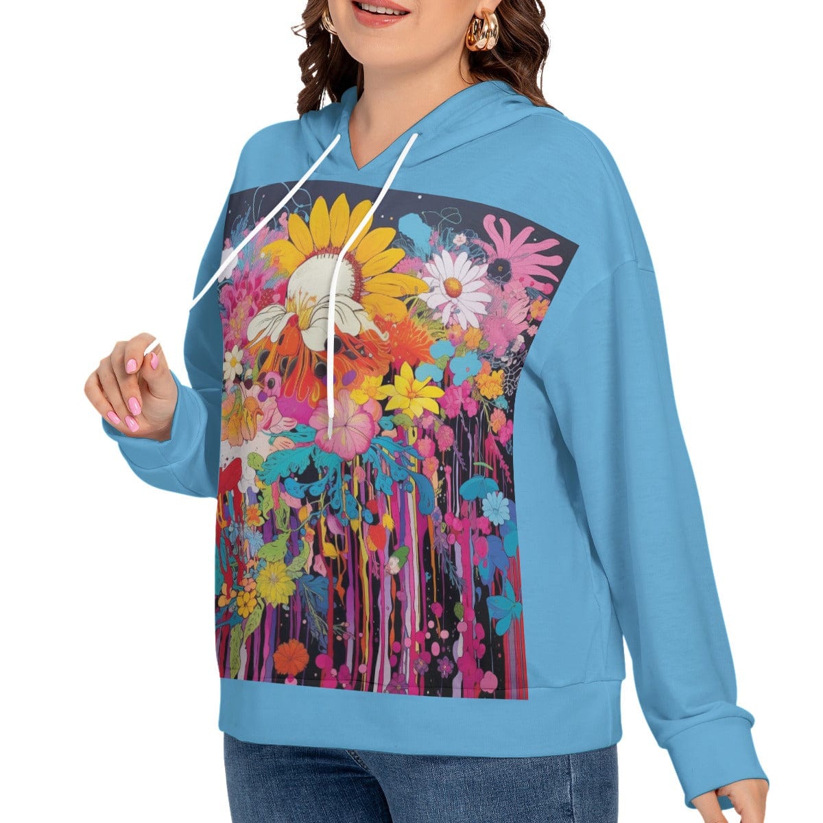 Yoycol All-Over Print Women's Long Sleeve Sweatshirt With Hood(Plus Size)