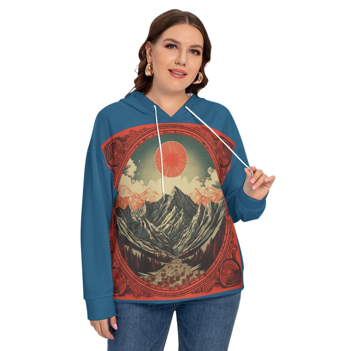 Yoycol All-Over Print Women's Long Sleeve Sweatshirt With Hood(Plus Size)