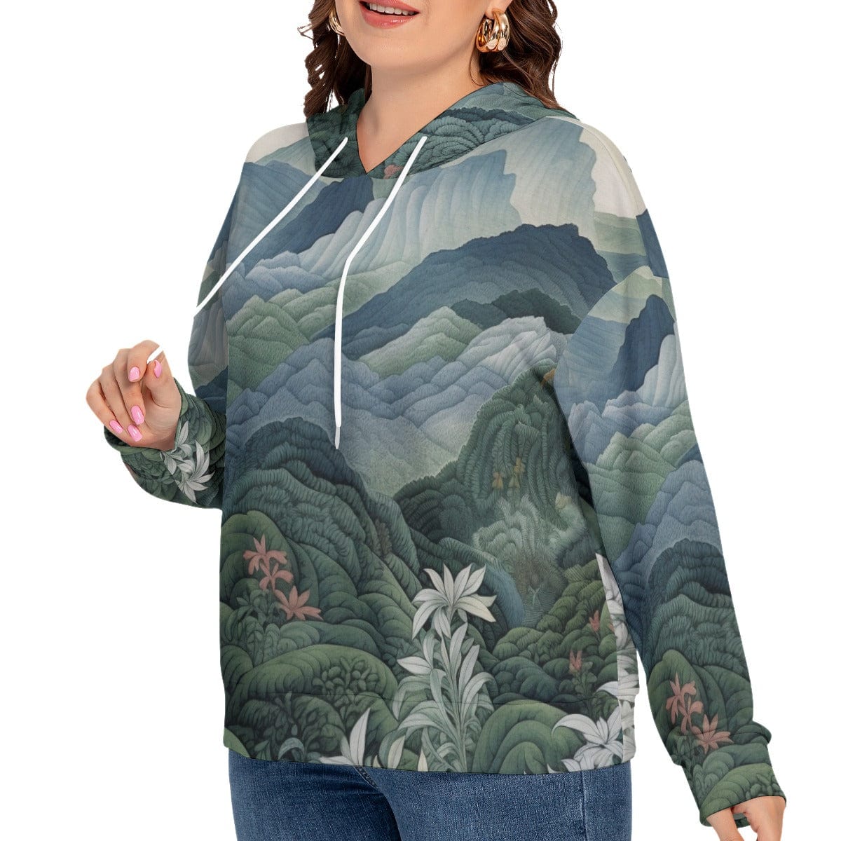 Yoycol 2XL / White All-Over Print Women's Long Sleeve Sweatshirt With Hood(Plus Size)