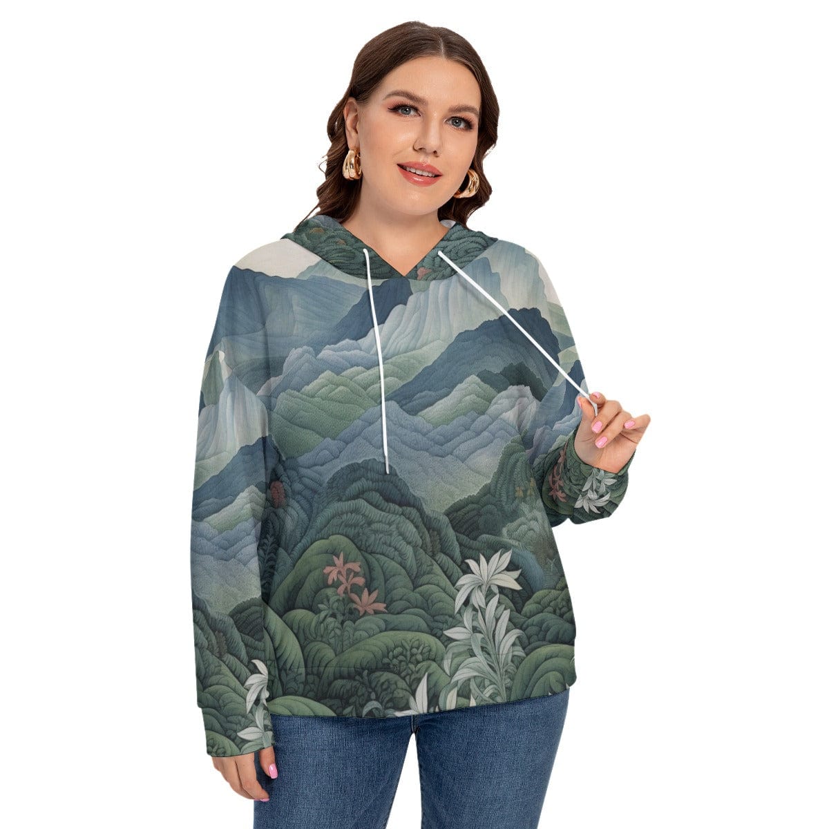 Yoycol All-Over Print Women's Long Sleeve Sweatshirt With Hood(Plus Size)