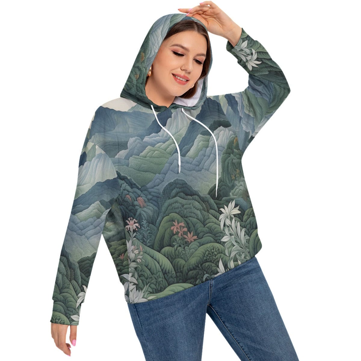 Yoycol All-Over Print Women's Long Sleeve Sweatshirt With Hood(Plus Size)