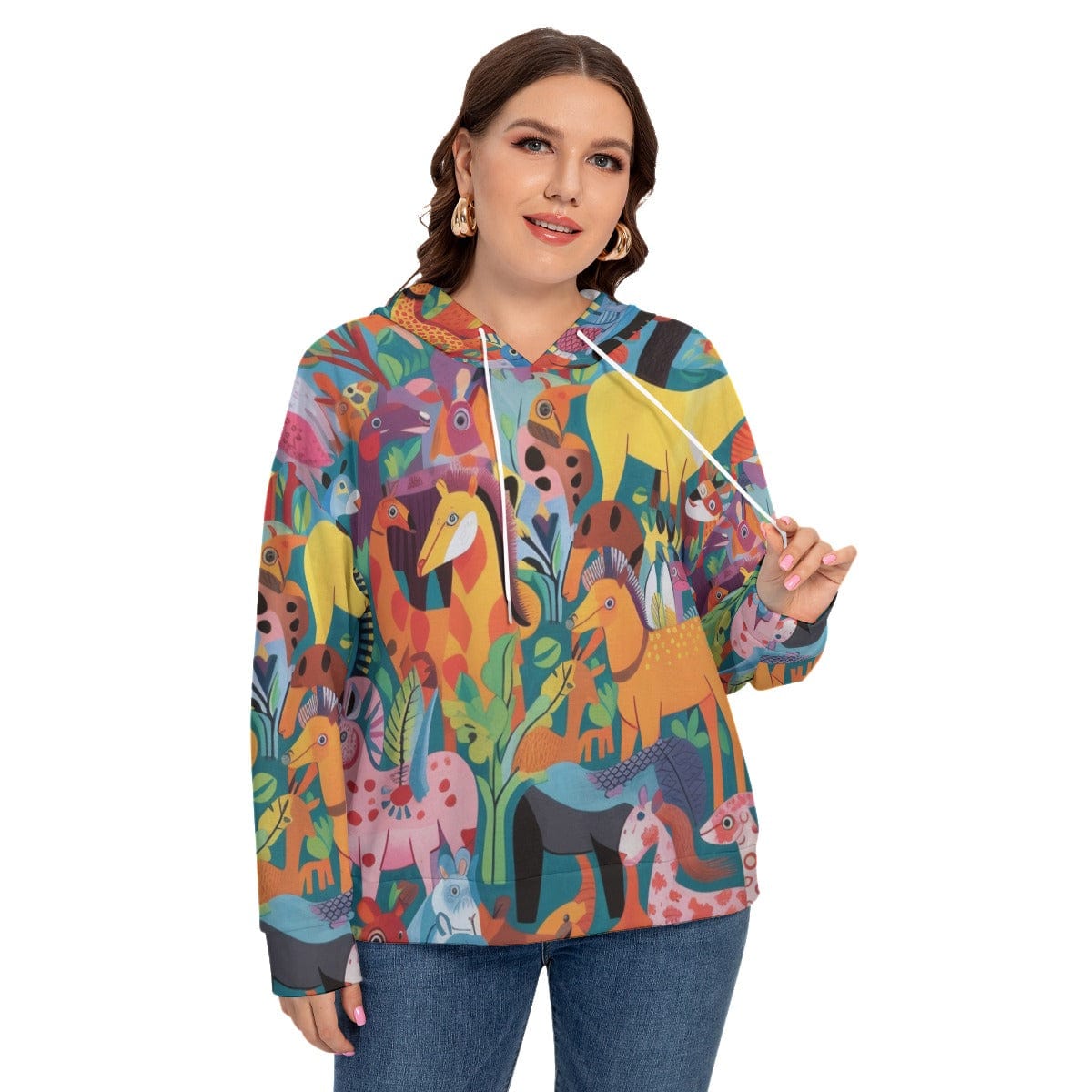 Yoycol 2XL / White All-Over Print Women's Long Sleeve Sweatshirt With Hood(Plus Size)