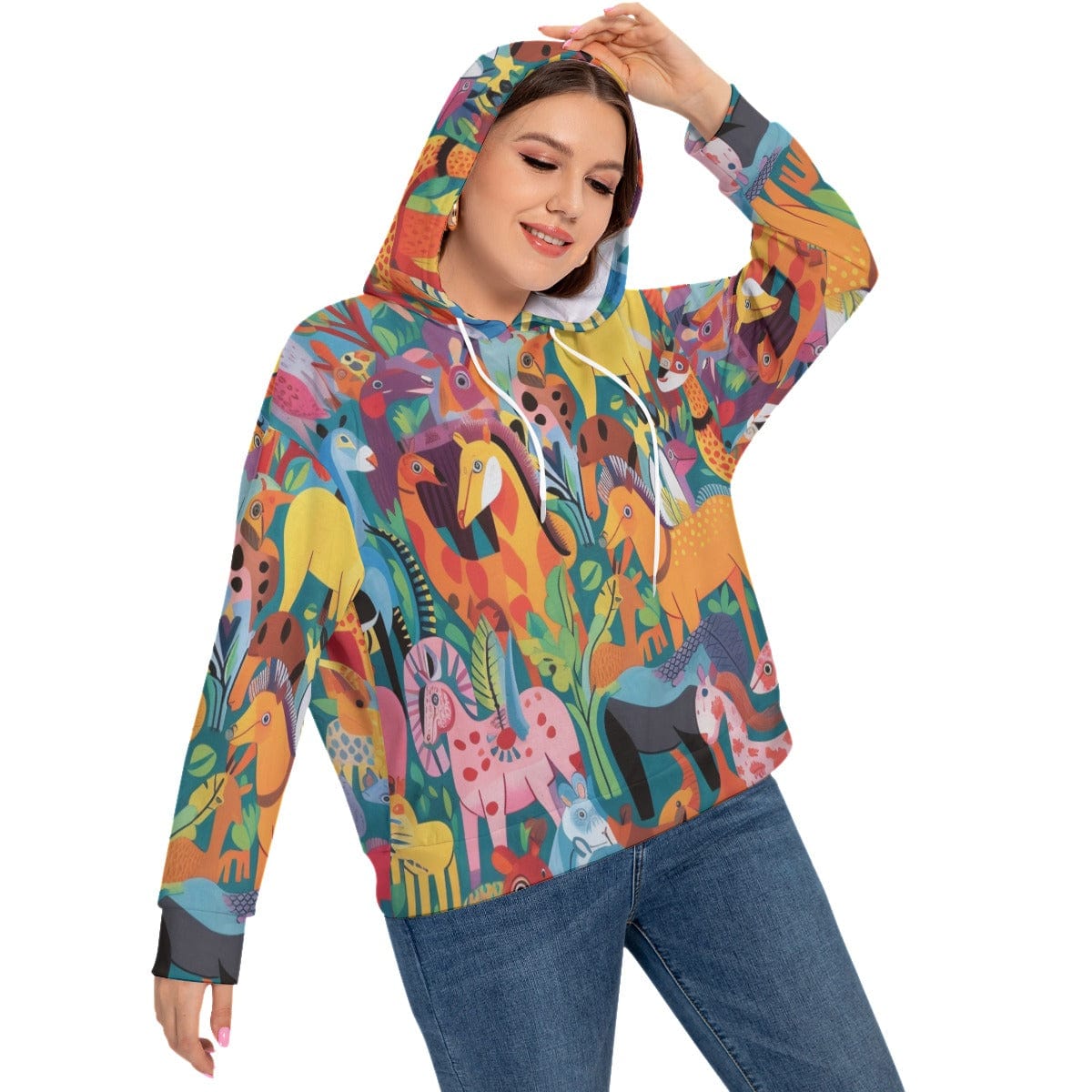 Yoycol All-Over Print Women's Long Sleeve Sweatshirt With Hood(Plus Size)