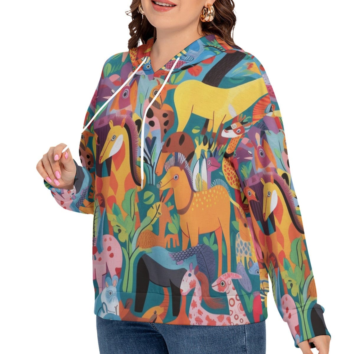 Yoycol All-Over Print Women's Long Sleeve Sweatshirt With Hood(Plus Size)