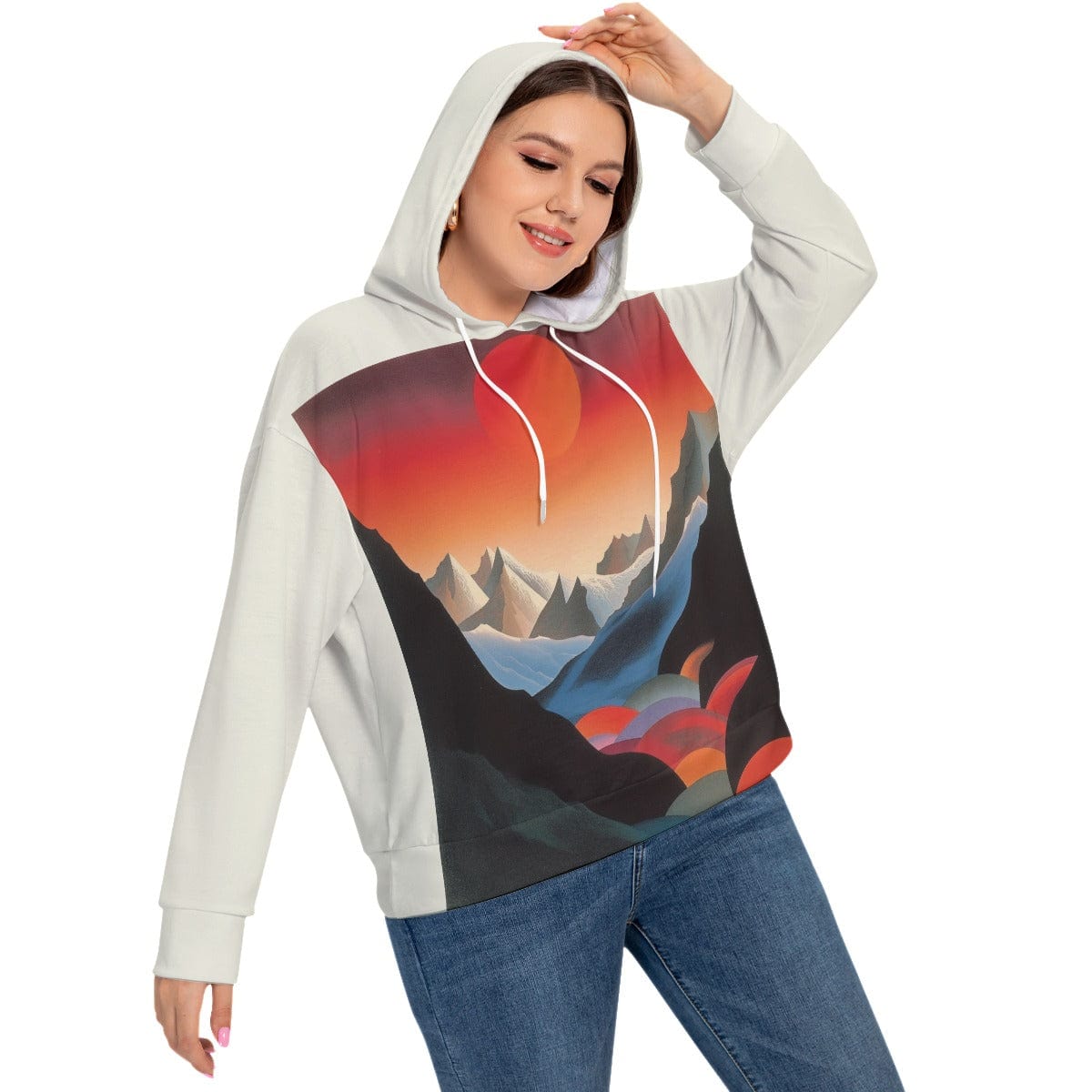 Yoycol 2XL / White All-Over Print Women's Long Sleeve Sweatshirt With Hood(Plus Size)