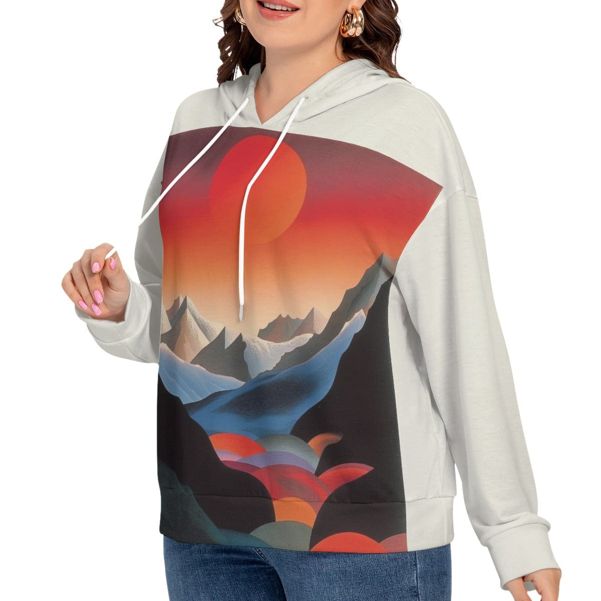 Yoycol All-Over Print Women's Long Sleeve Sweatshirt With Hood(Plus Size)