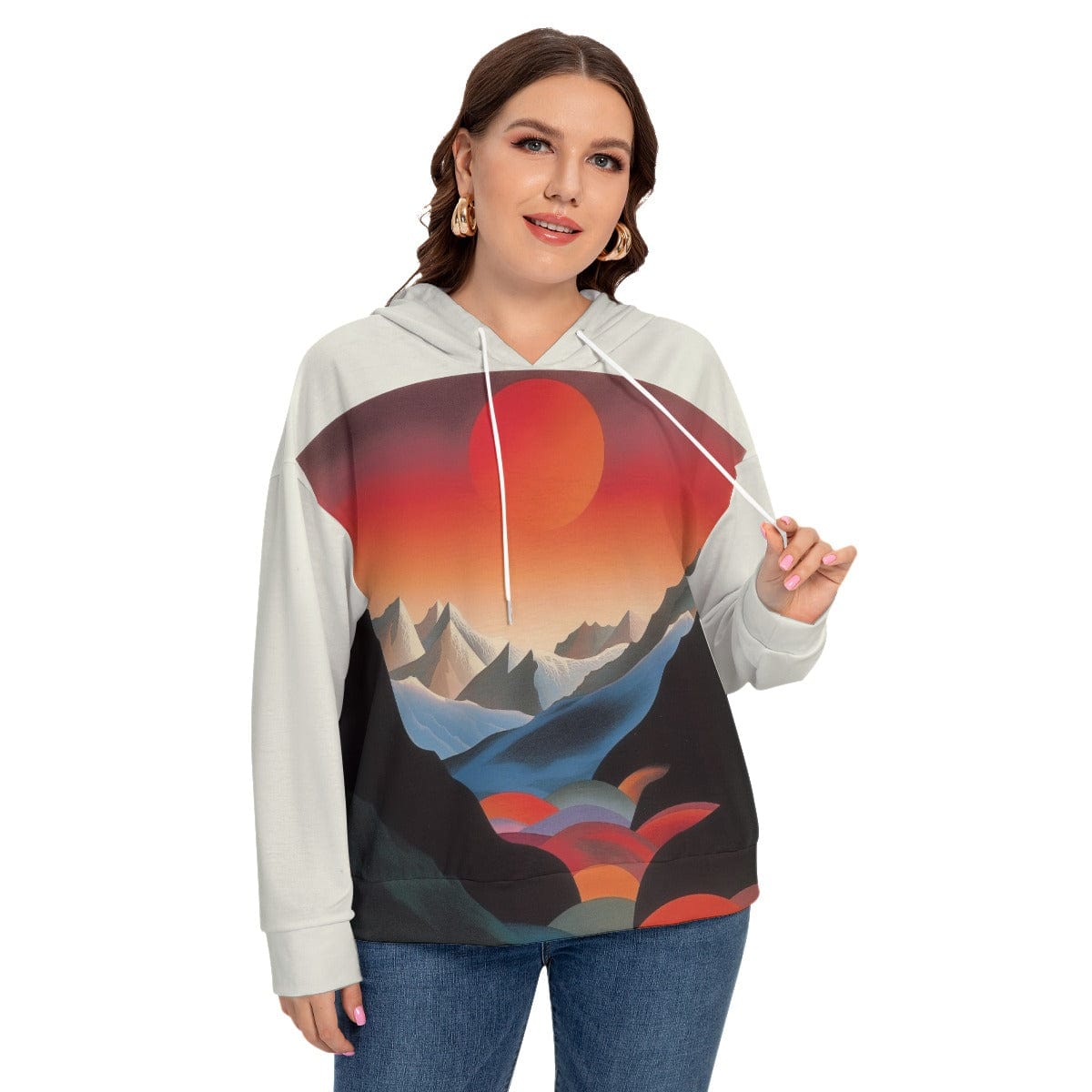 Yoycol All-Over Print Women's Long Sleeve Sweatshirt With Hood(Plus Size)