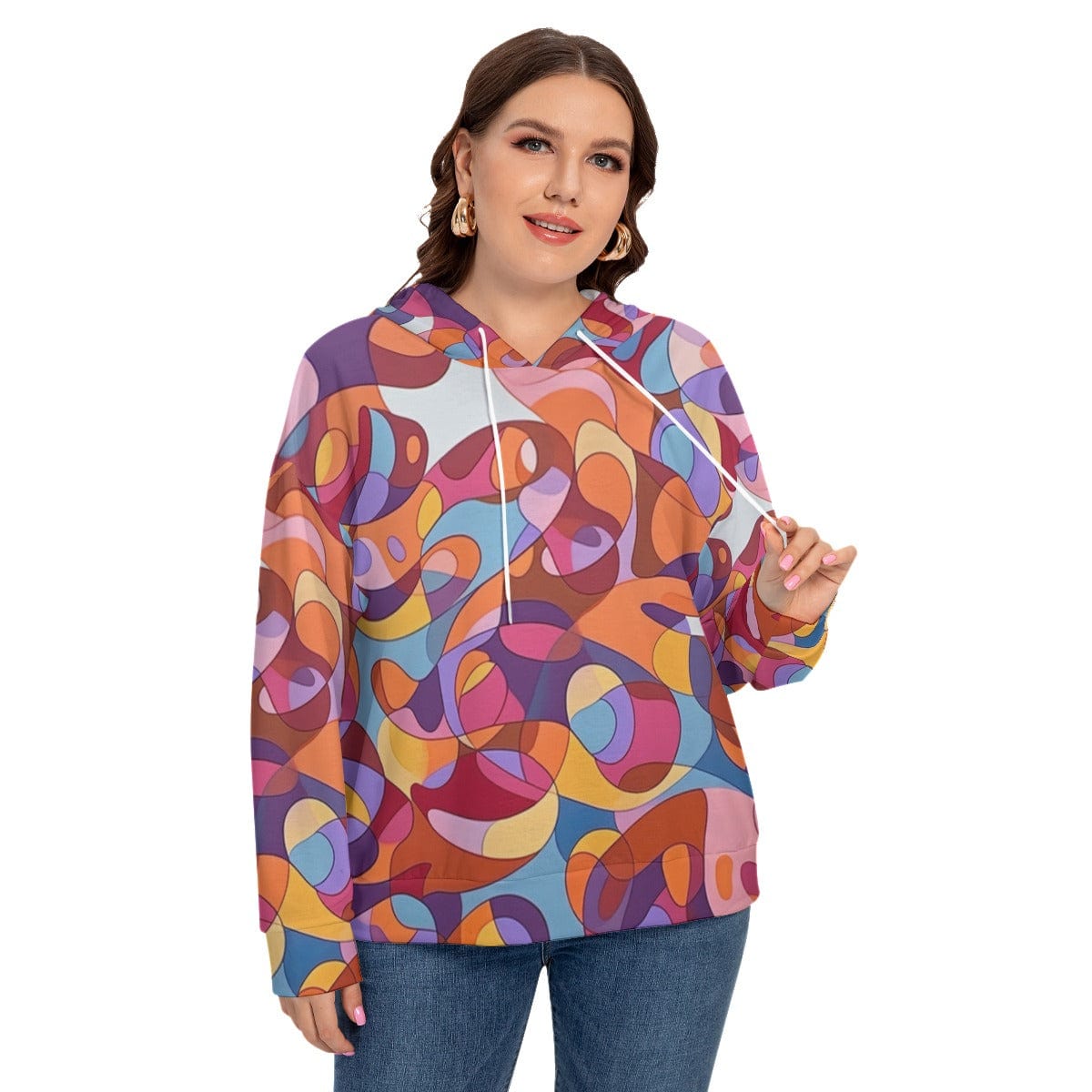 Yoycol All-Over Print Women's Long Sleeve Sweatshirt With Hood(Plus Size)