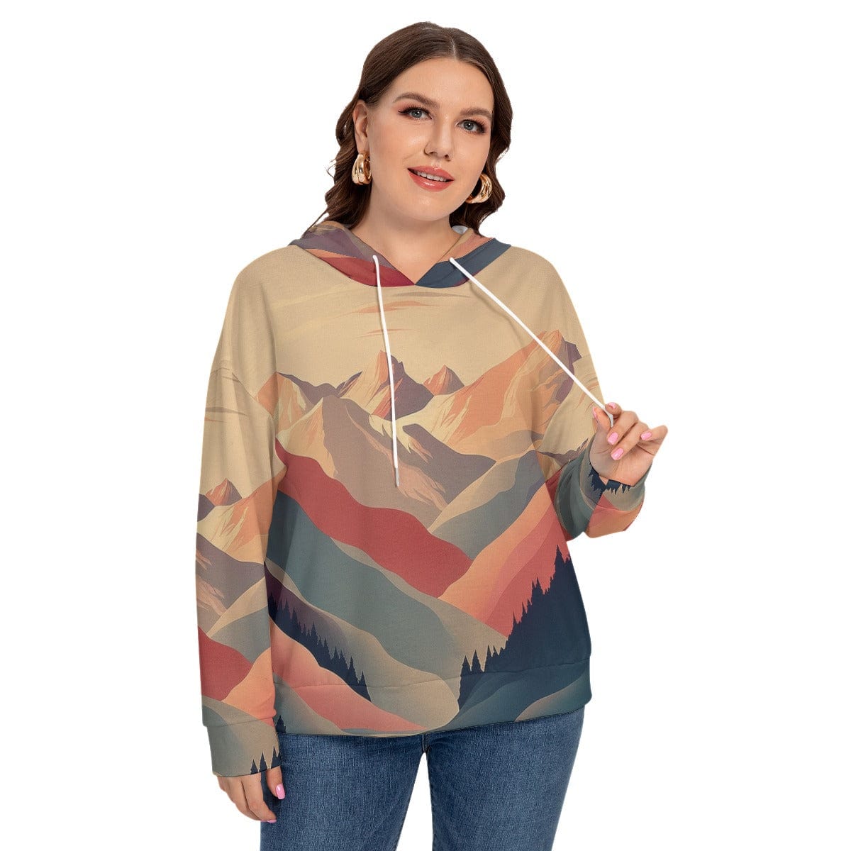 Yoycol 2XL / White All-Over Print Women's Long Sleeve Sweatshirt With Hood(Plus Size)