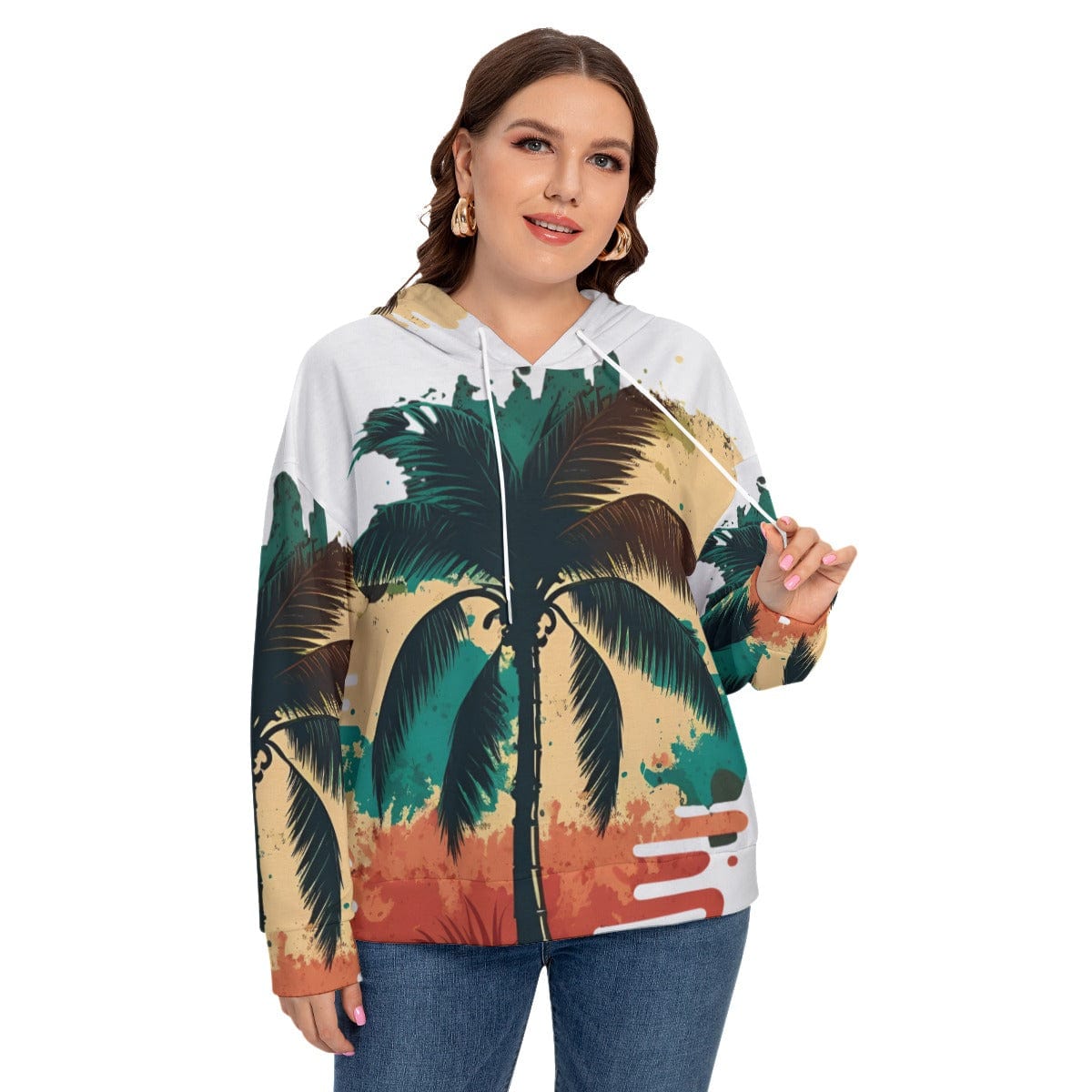 Yoycol All-Over Print Women's Long Sleeve Sweatshirt With Hood(Plus Size)