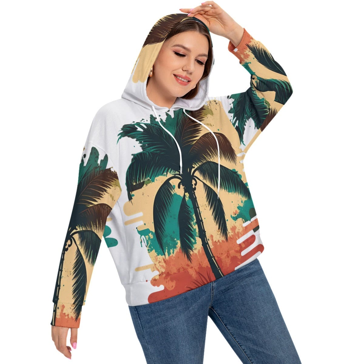 Yoycol All-Over Print Women's Long Sleeve Sweatshirt With Hood(Plus Size)