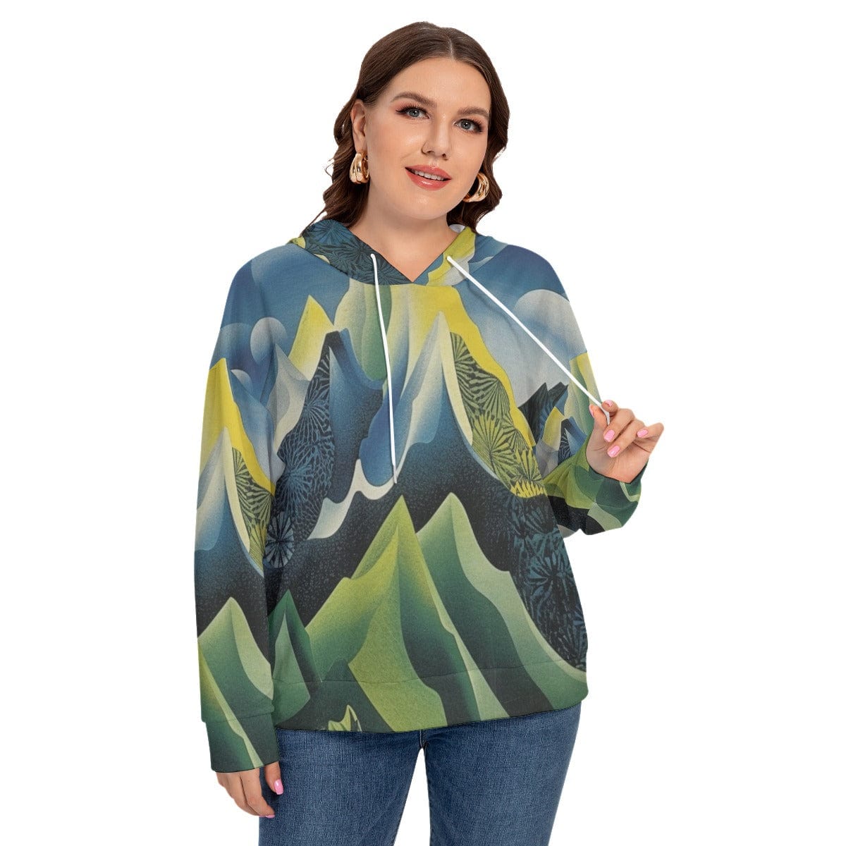 Yoycol 2XL / White All-Over Print Women's Long Sleeve Sweatshirt With Hood(Plus Size)