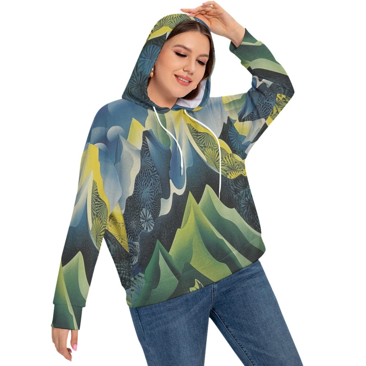 Yoycol All-Over Print Women's Long Sleeve Sweatshirt With Hood(Plus Size)