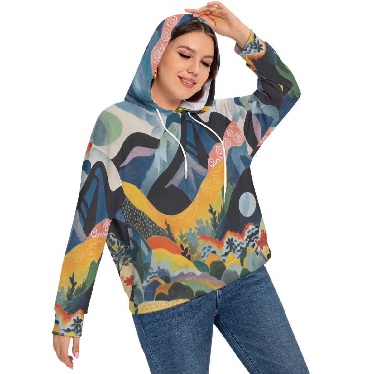 Yoycol 2XL / White All-Over Print Women's Long Sleeve Sweatshirt With Hood(Plus Size)