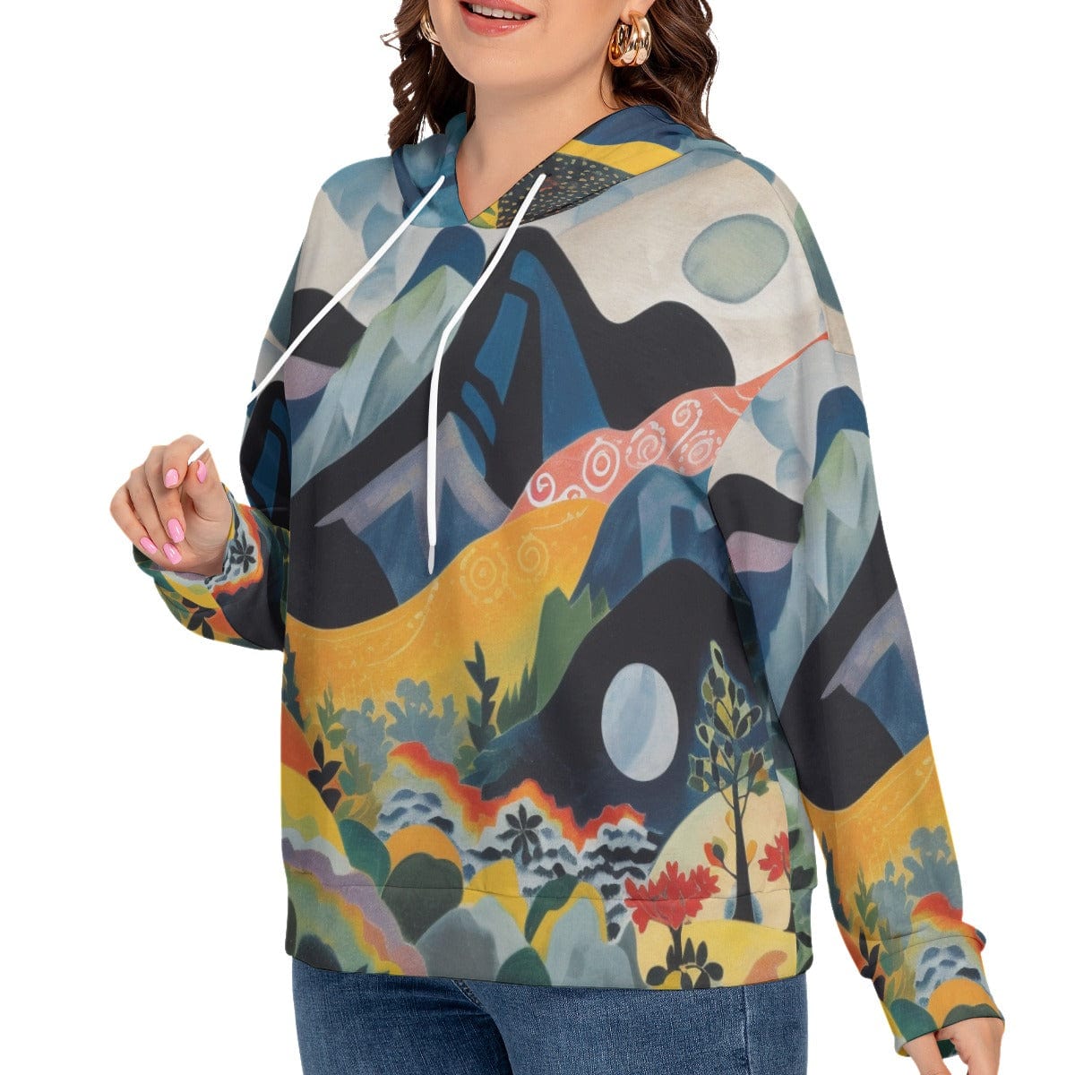 Yoycol All-Over Print Women's Long Sleeve Sweatshirt With Hood(Plus Size)