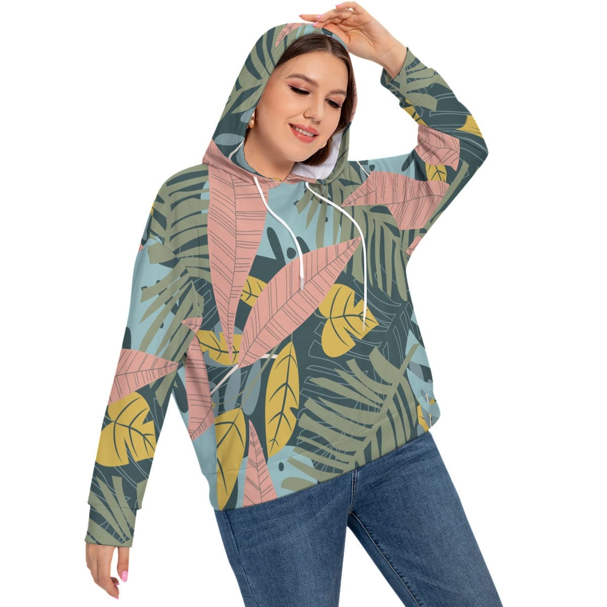 Yoycol 2XL / White All-Over Print Women's Long Sleeve Sweatshirt With Hood(Plus Size)