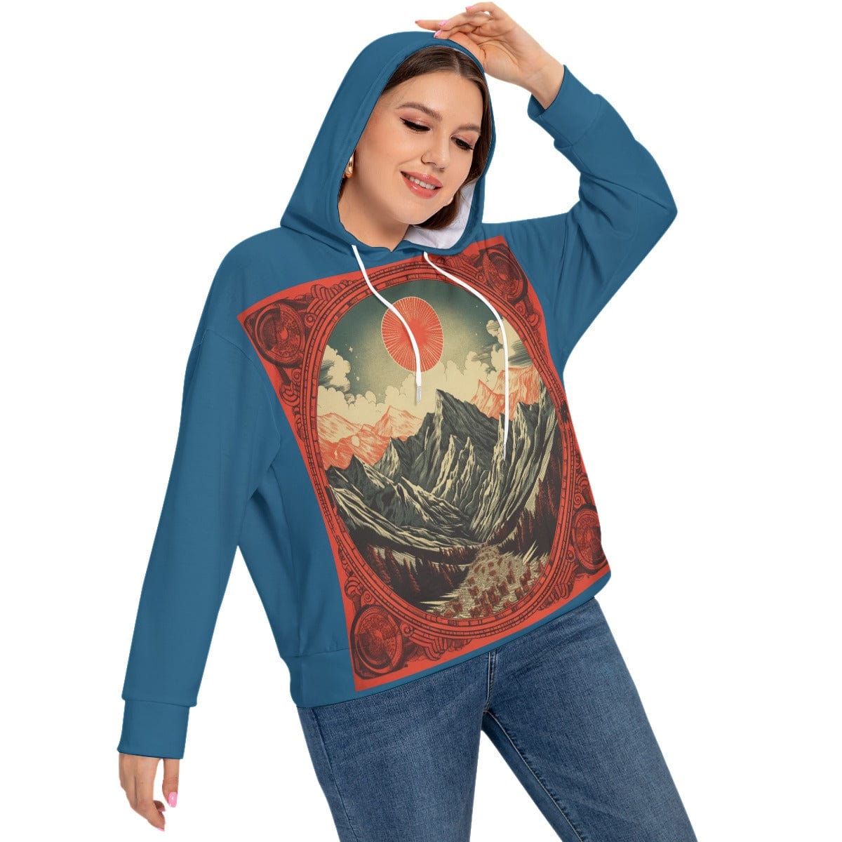 Yoycol All-Over Print Women's Long Sleeve Sweatshirt With Hood(Plus Size)