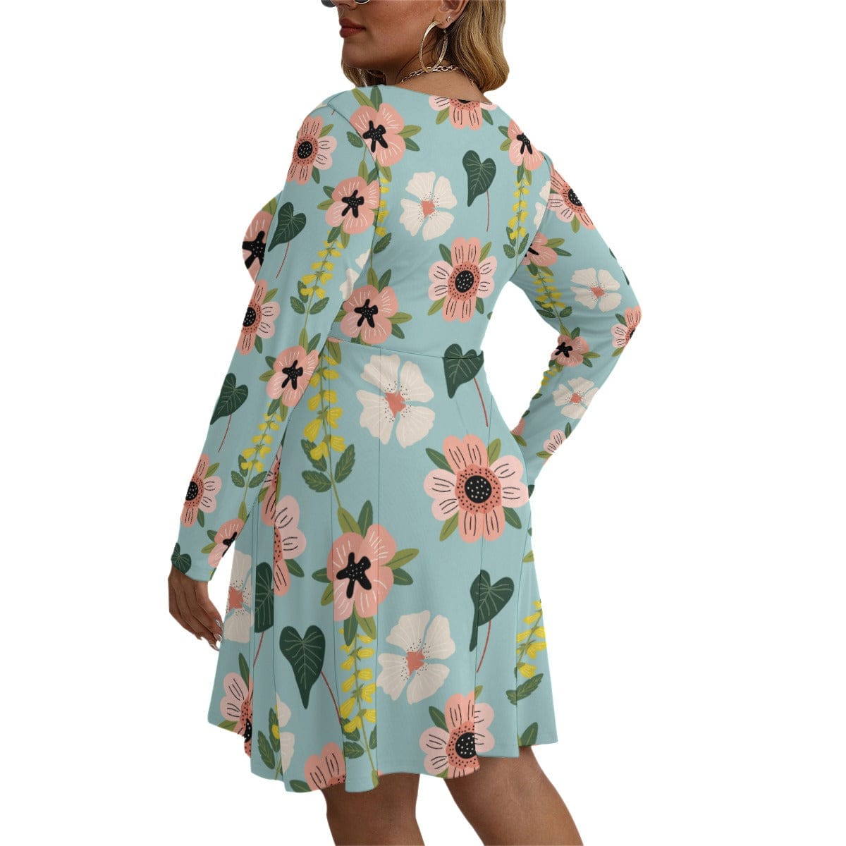 Yoycol All-Over Print Women's V-neck Long Sleeve Dress(Plus Size)