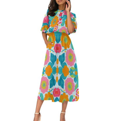 Yoycol Aruba Island Floral - Women's Elastic Waist Dress