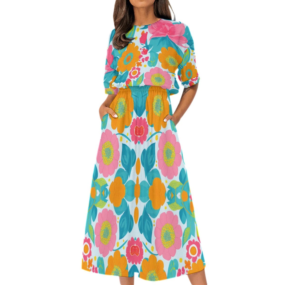 Yoycol Aruba Island Floral - Women's Elastic Waist Dress