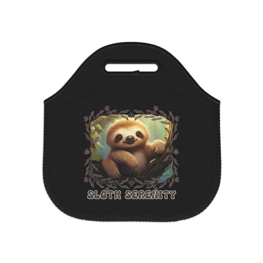 Printify Bags 12" × 12'' Sloth Serenity - Neoprene Black Lunch Bag