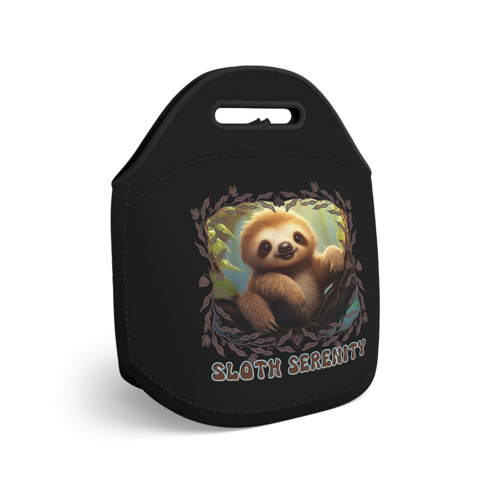 Printify Bags 12" × 12'' Sloth Serenity - Neoprene Black Lunch Bag