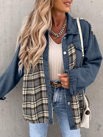 Plaid Button Up Dropped Shoulder Jacket