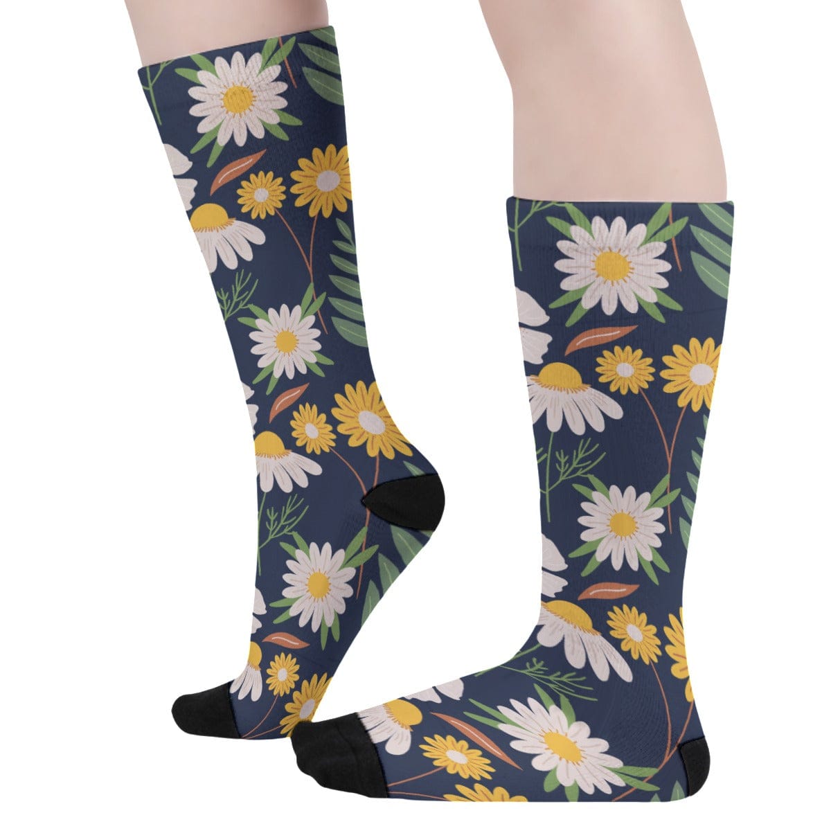 Yoycol M / White Black Ecru Daisy - All-Over Print Unisex Long Socks