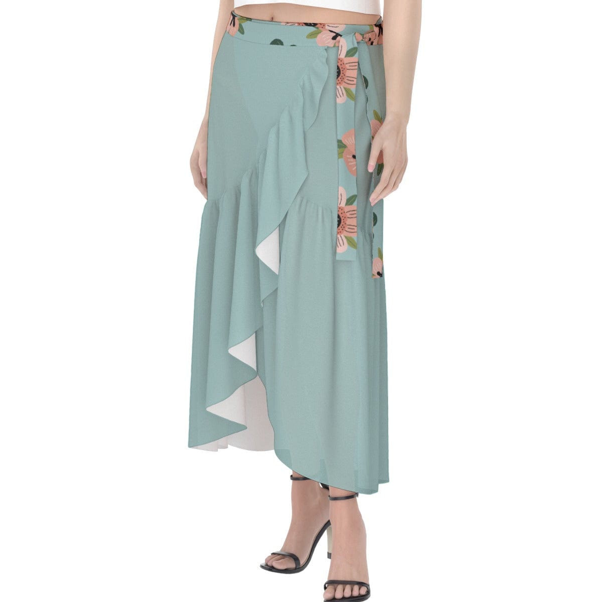 Yoycol Blue Green Coral Floral skirt -  Women's Wrap Skirt