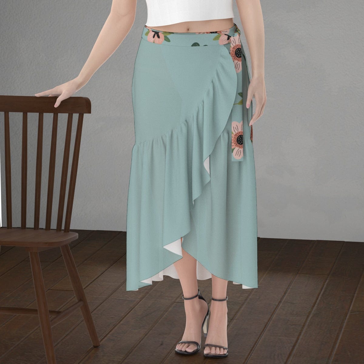 Yoycol Blue Green Coral Floral skirt -  Women's Wrap Skirt