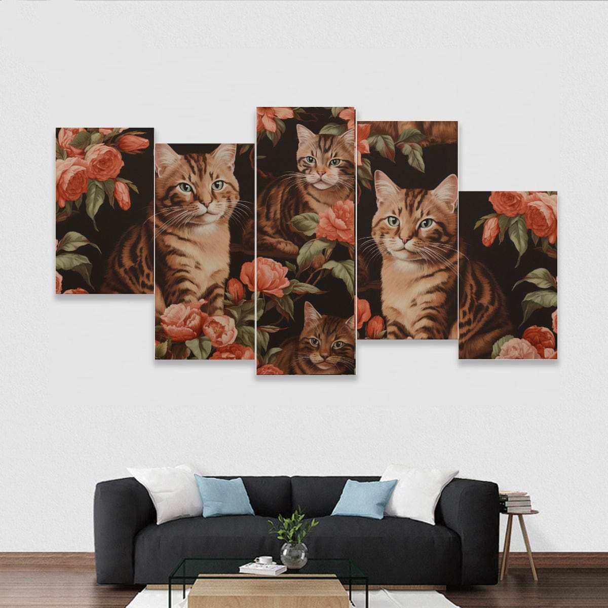 Yoycol M / White Cats Five-piece Framed Murals