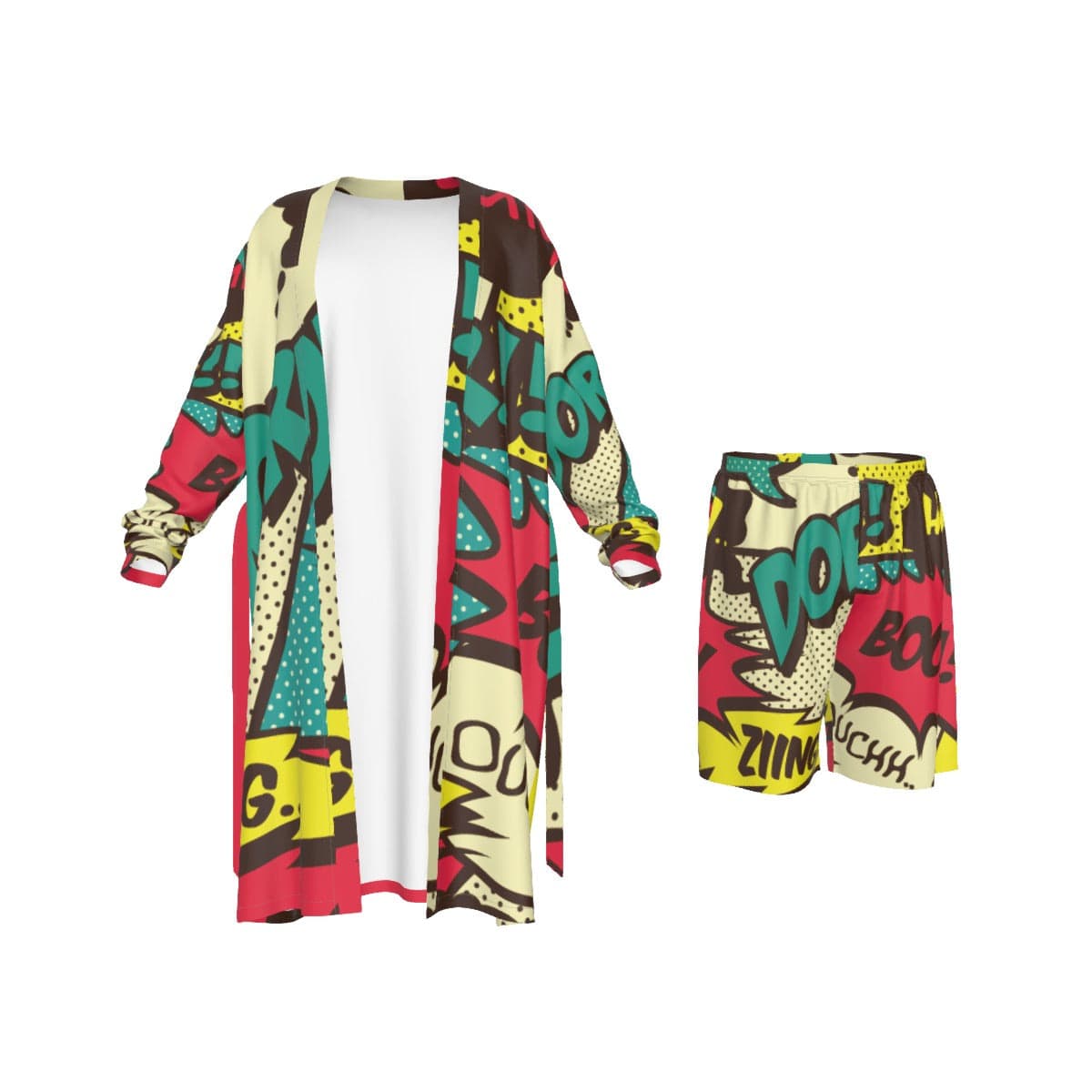 Yoycol 2XL / White Comical Boom, Crash Bang - All-Over Print Man's Long Kimono Pajamas Suit