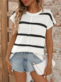 Striped Round Neck Short Sleeve Knit Top