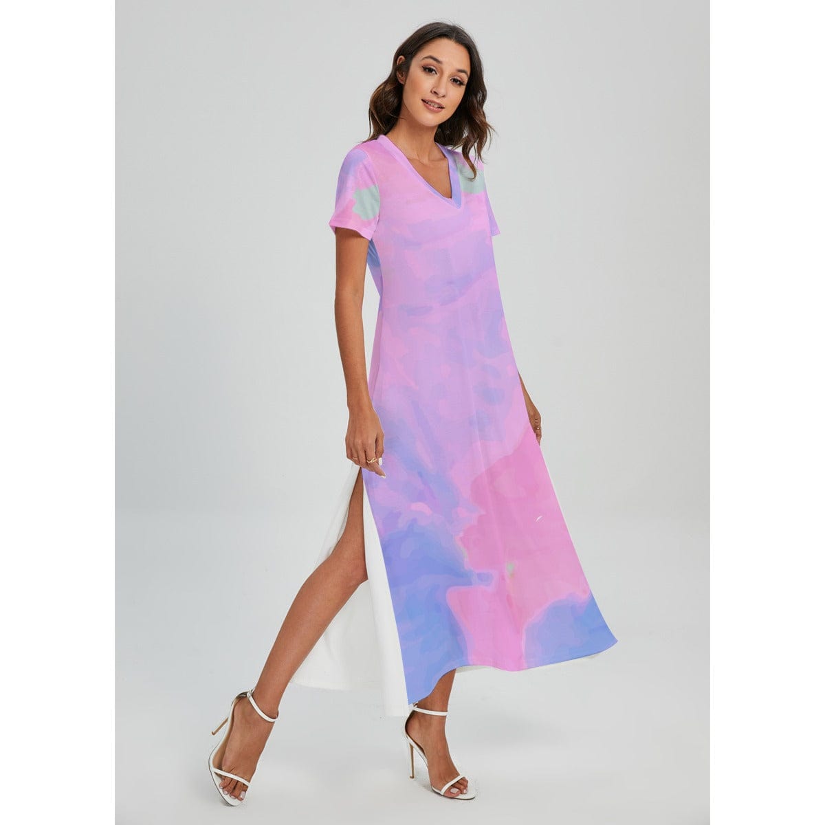 Yoycol Dresses All-Over Print Women's V-neck Dress With Side Slit