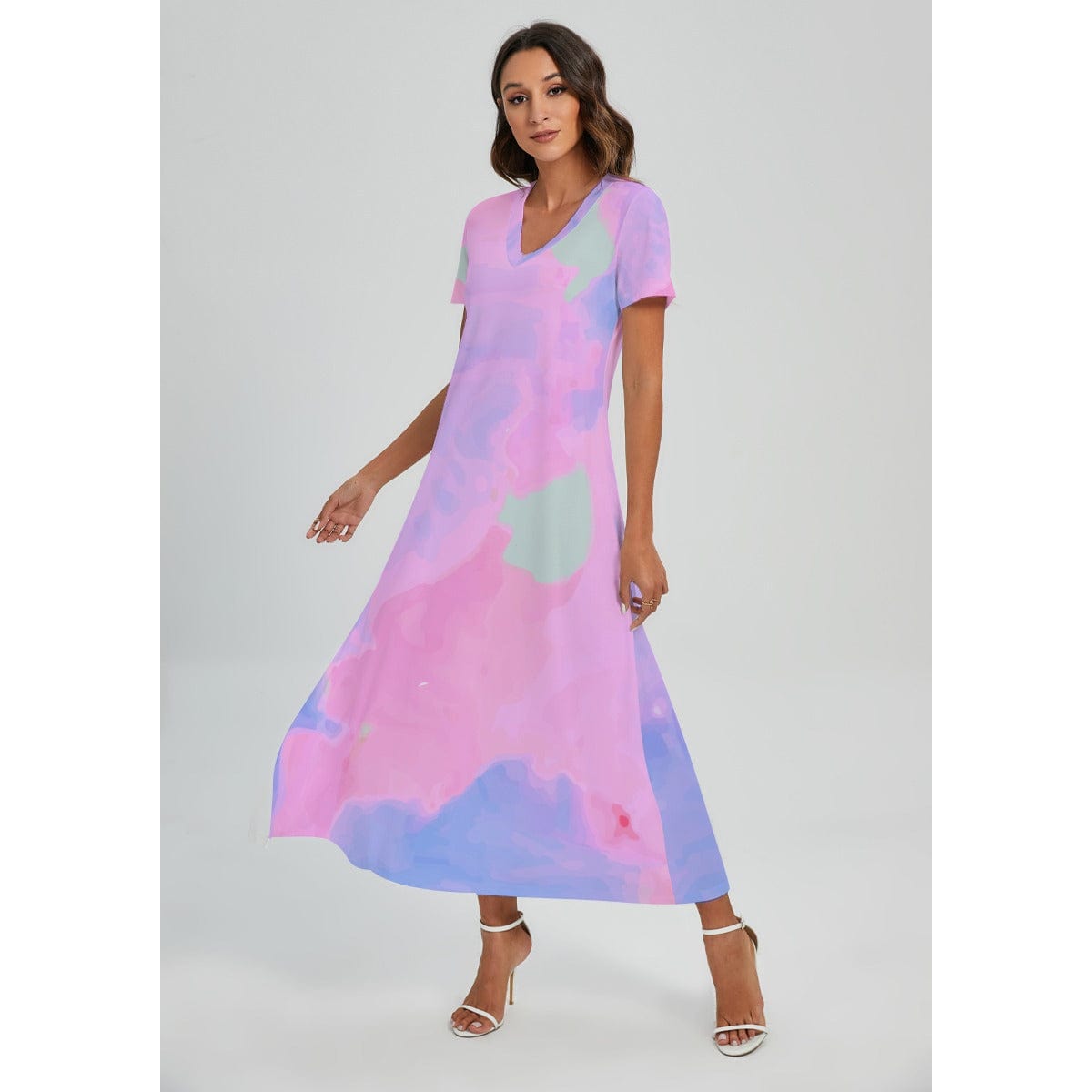 Yoycol Dresses All-Over Print Women's V-neck Dress With Side Slit