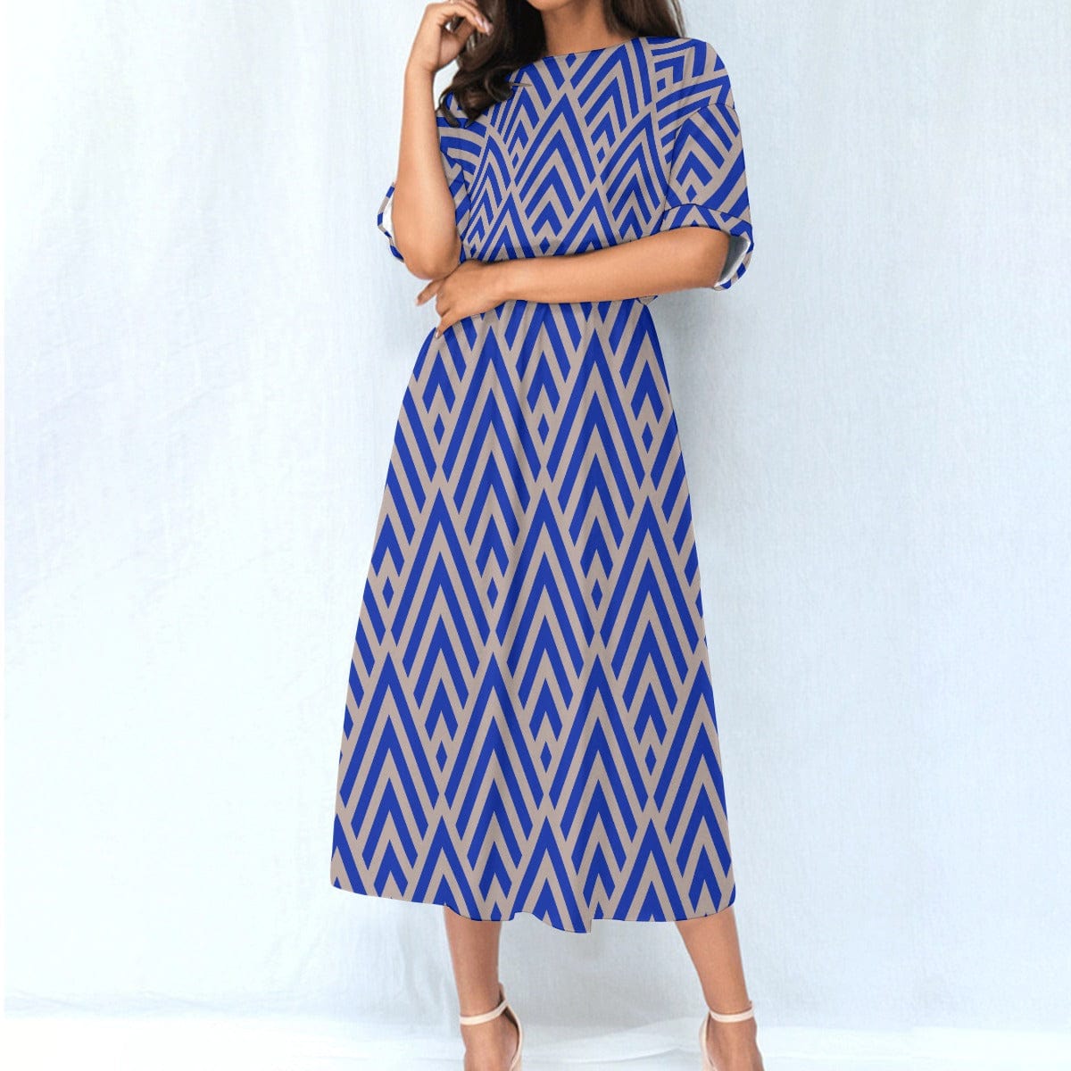 Yoycol Dresses 2XL / Chevron Blue Azul Azteca - All-Over Print Women's Elastic Waist Dress