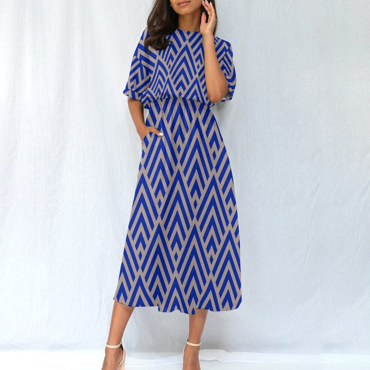 Yoycol Dresses Azul Azteca - All-Over Print Women's Elastic Waist Dress