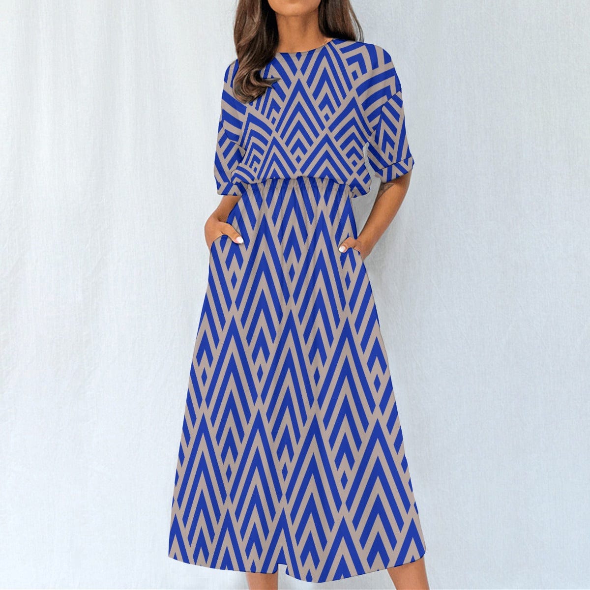 Yoycol Dresses Azul Azteca - All-Over Print Women's Elastic Waist Dress