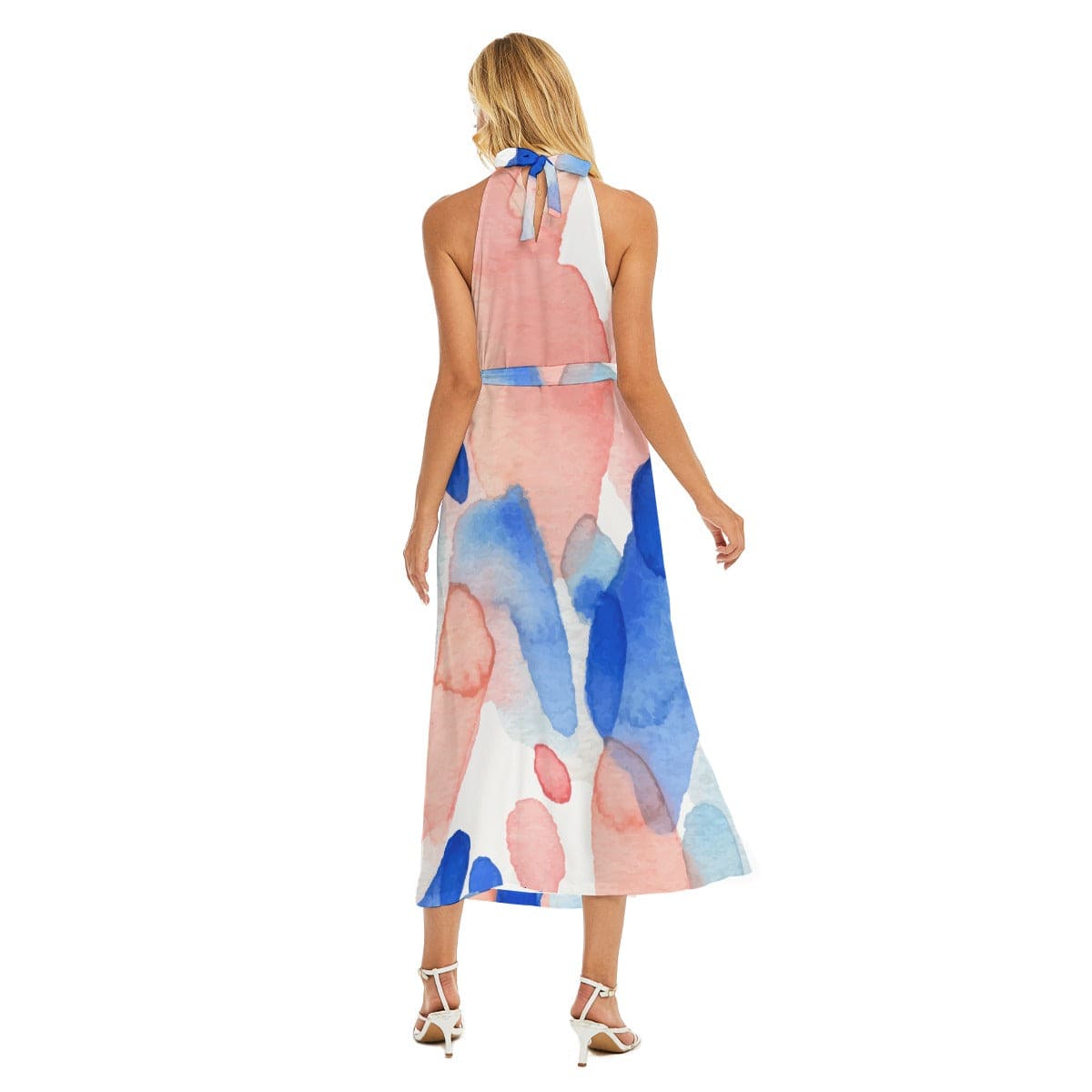 Yoycol Dresses Watercolors Women's Wrap Hem Belted Halter Dress