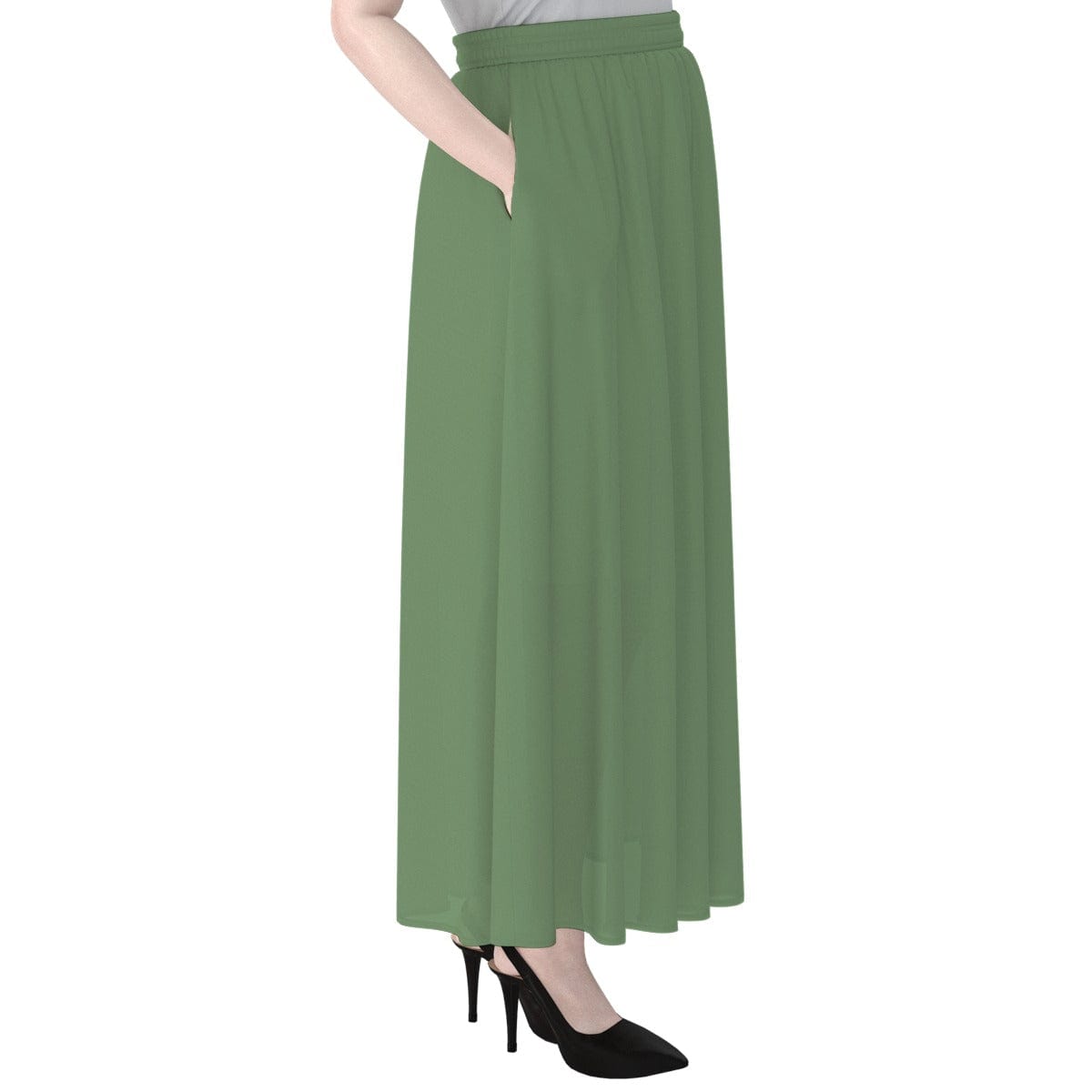 Yoycol Ecru Black Daisy Green - Women's Maxi Chiffon Skirts With Lining