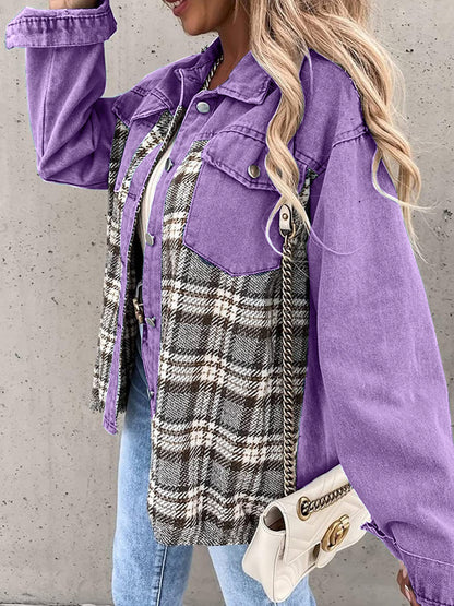 Plaid Button Up Dropped Shoulder Jacket