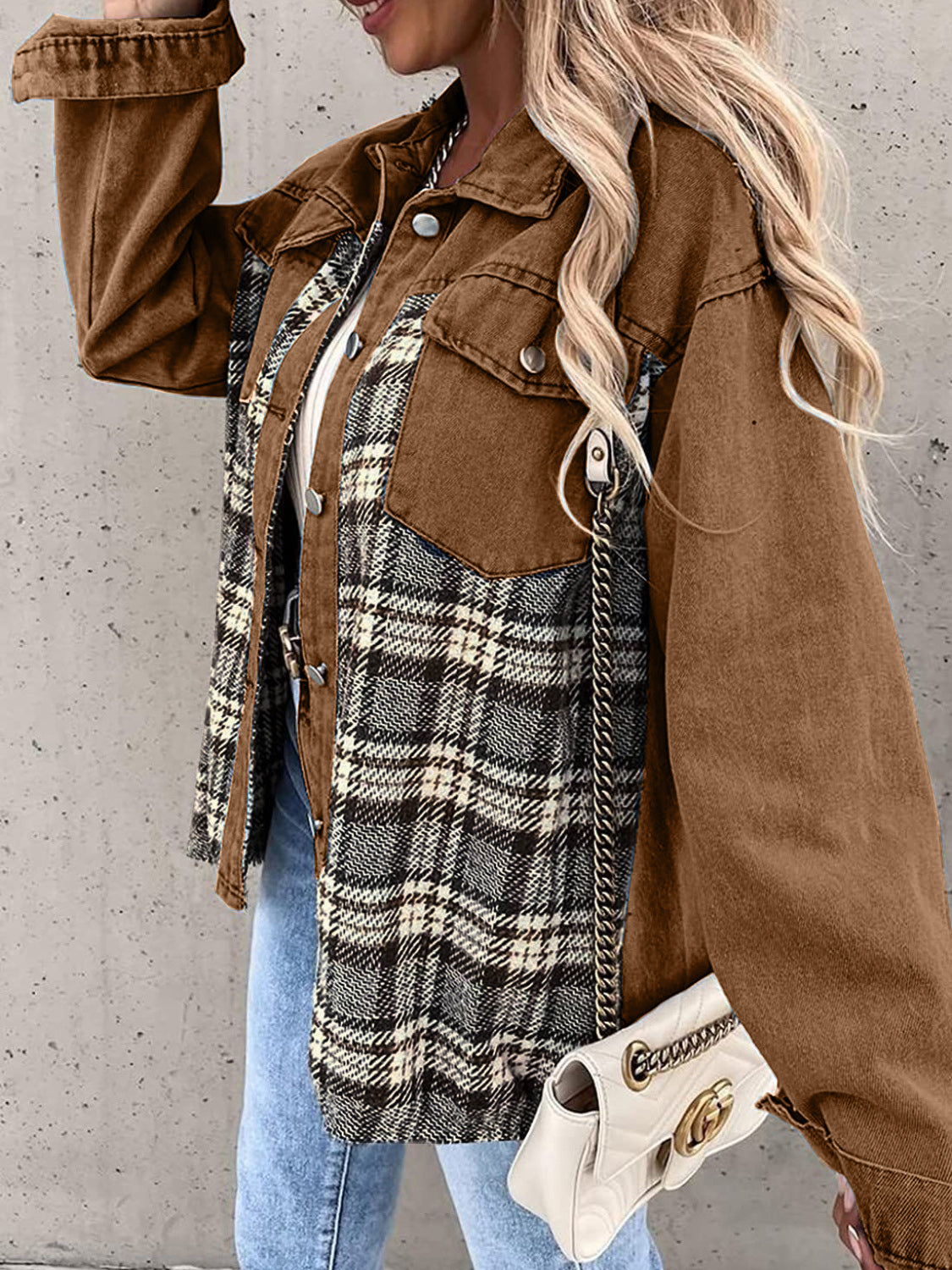 Plaid Button Up Dropped Shoulder Jacket