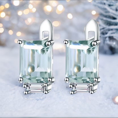 3.11Ct Natural Green Amethyst  925 Silver Stud Earrings