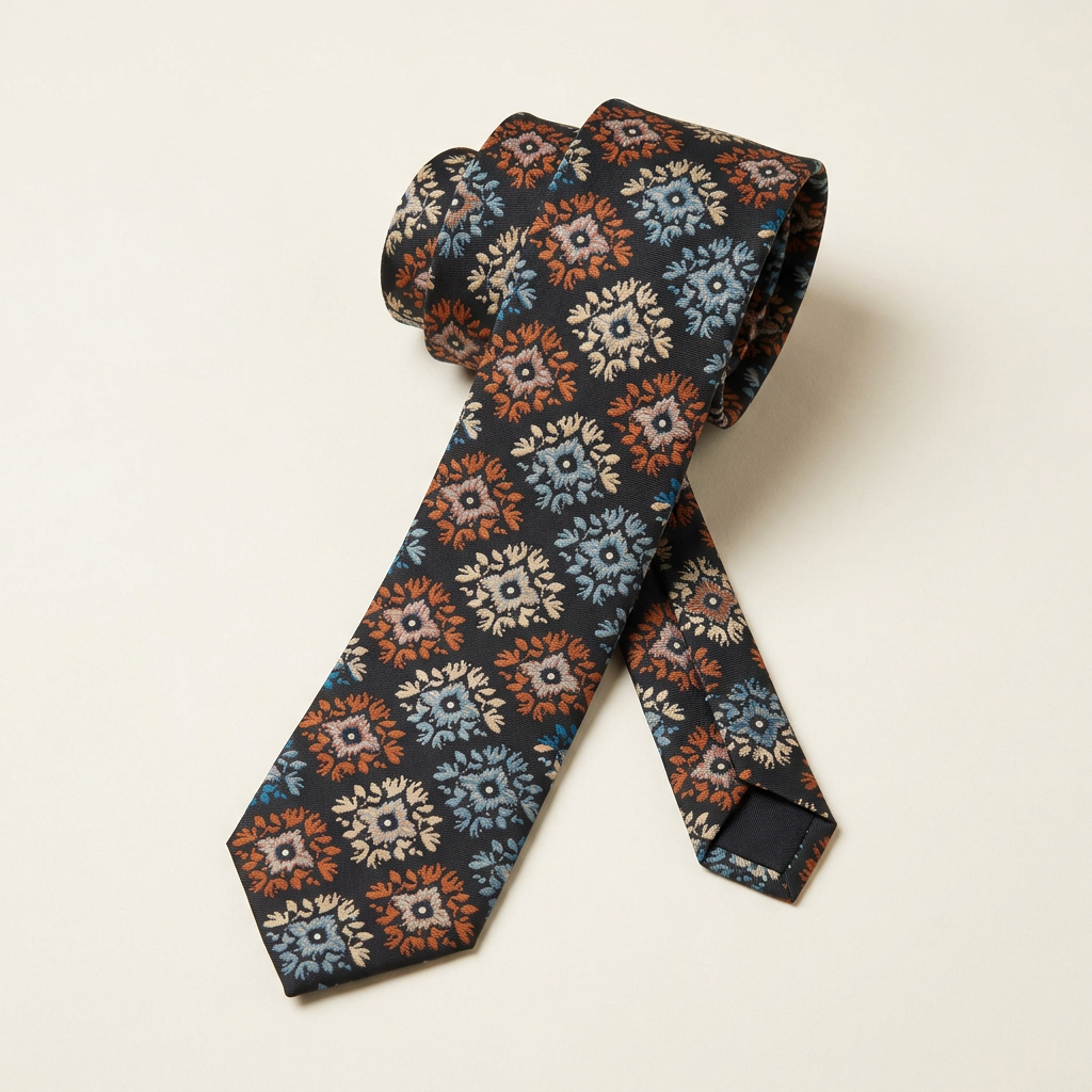 Heritage Mosaic printed necktie on a refined ivory background